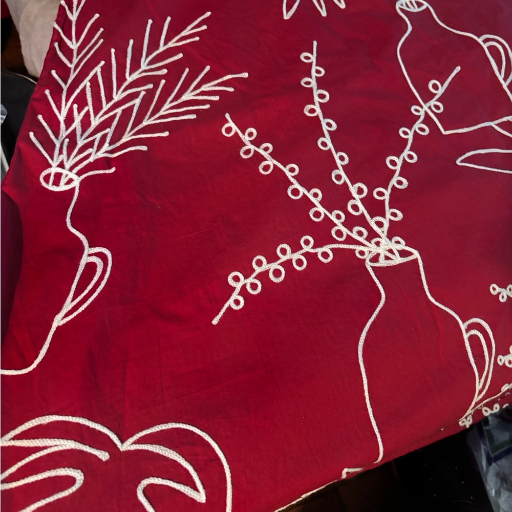 Elegant Red With White Floral Embroidery Midi Dress by Wayward Fancies | Size 2X - Picture 8 of 11